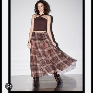 Maxi plaid mesh skirt